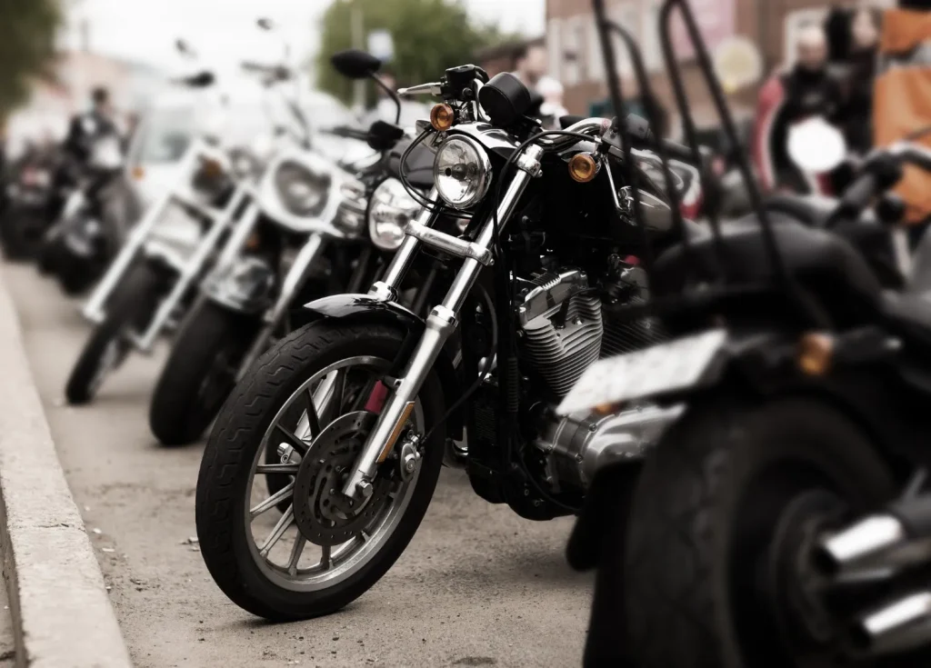 motorbikes all in a row on a street