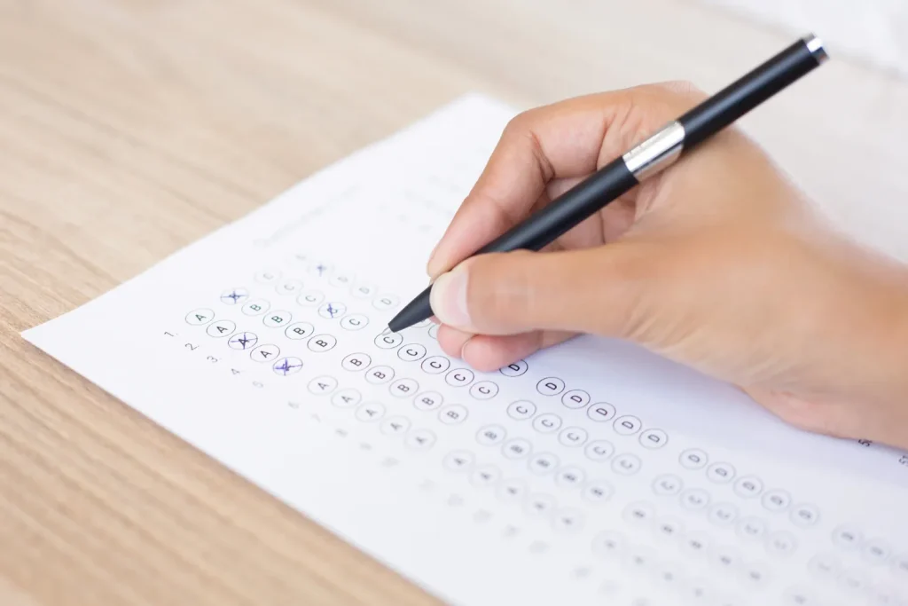 person completing a test
