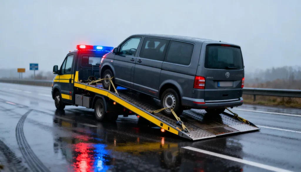 AI generated image of impounded van getting taken to police compound